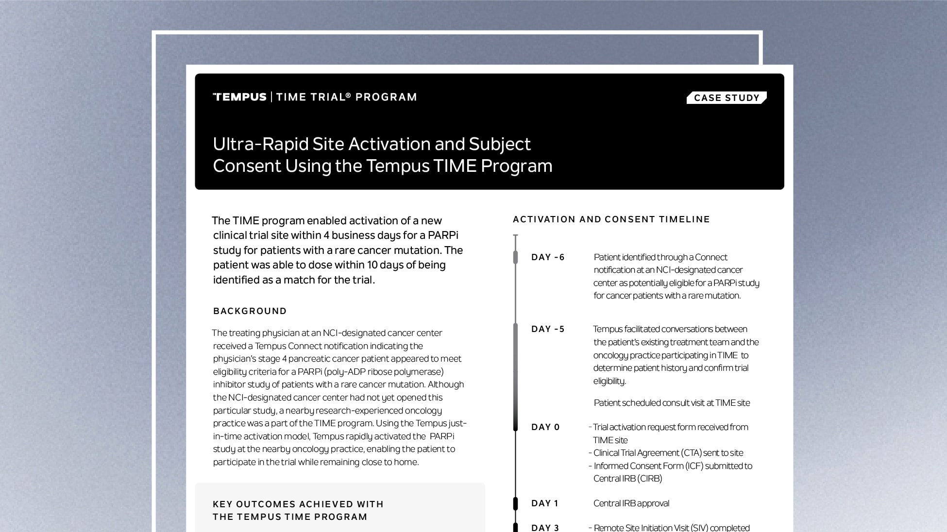 Ultra-rapid site activation and subject consent in PARPi Study using Tempus TIME Program