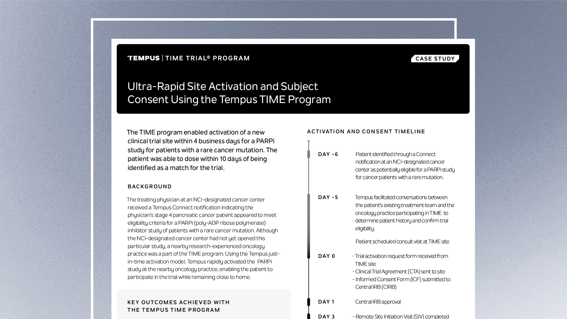 Ultra-rapid activation subject consent in PARPi Study using Tempus TIME Program -