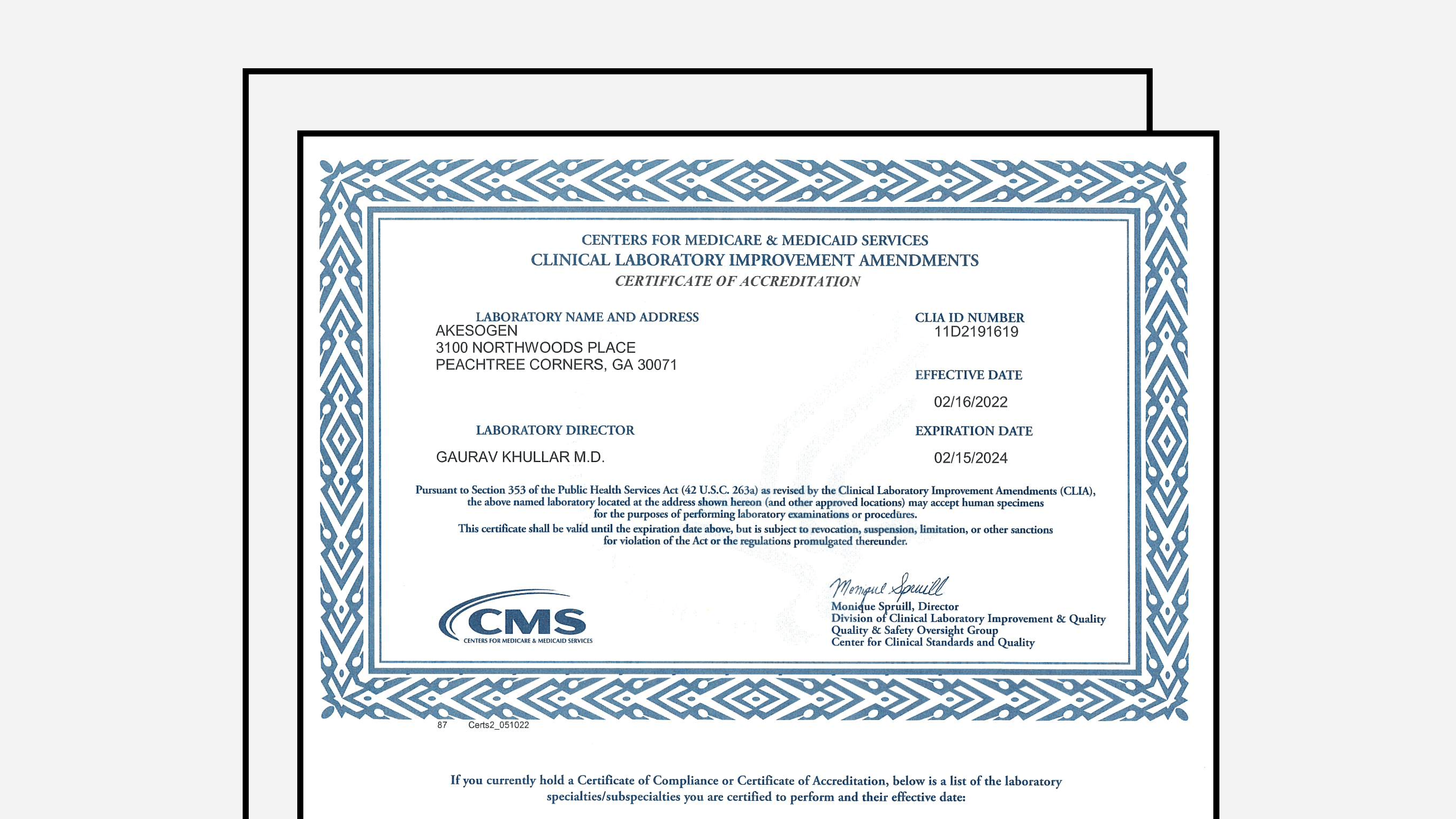 CLIA Certificate (2022-2024)