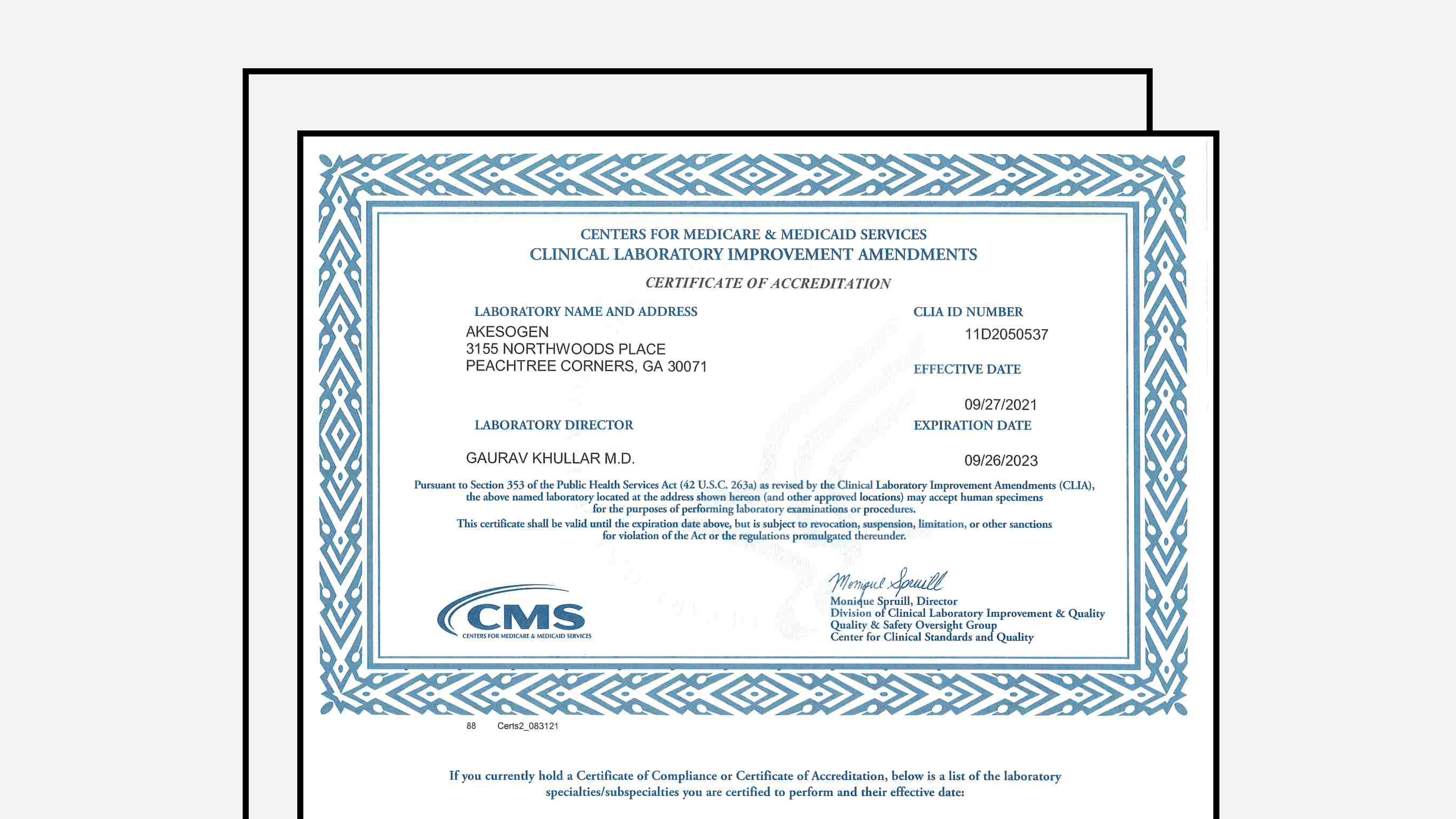 CLIA Certificate (2021-2023)