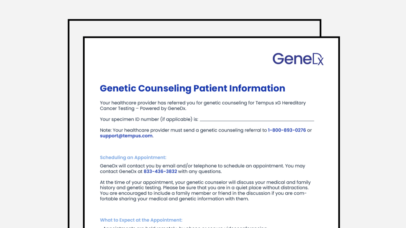 GeneDx xG Genetic Counseling Patient Scheduling Information