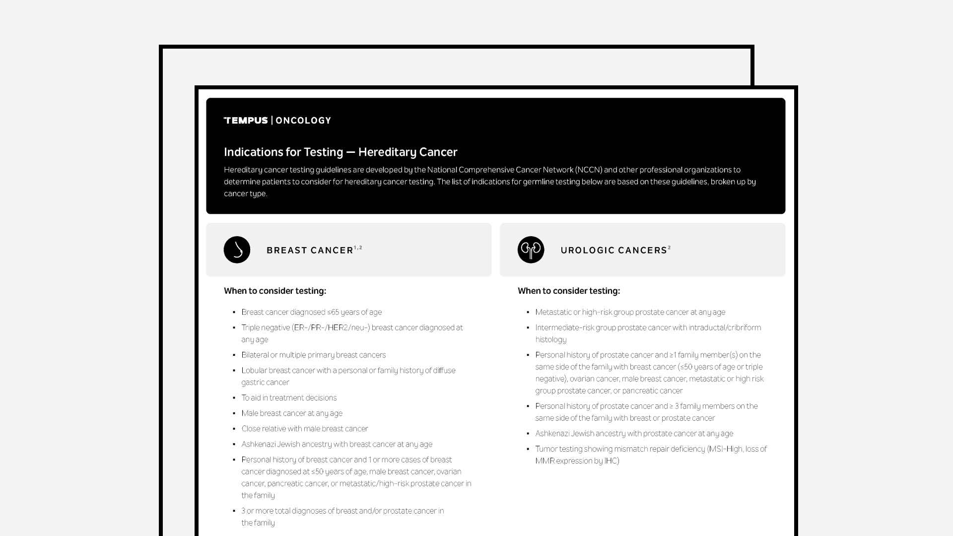 xG Indications for Testing Overview