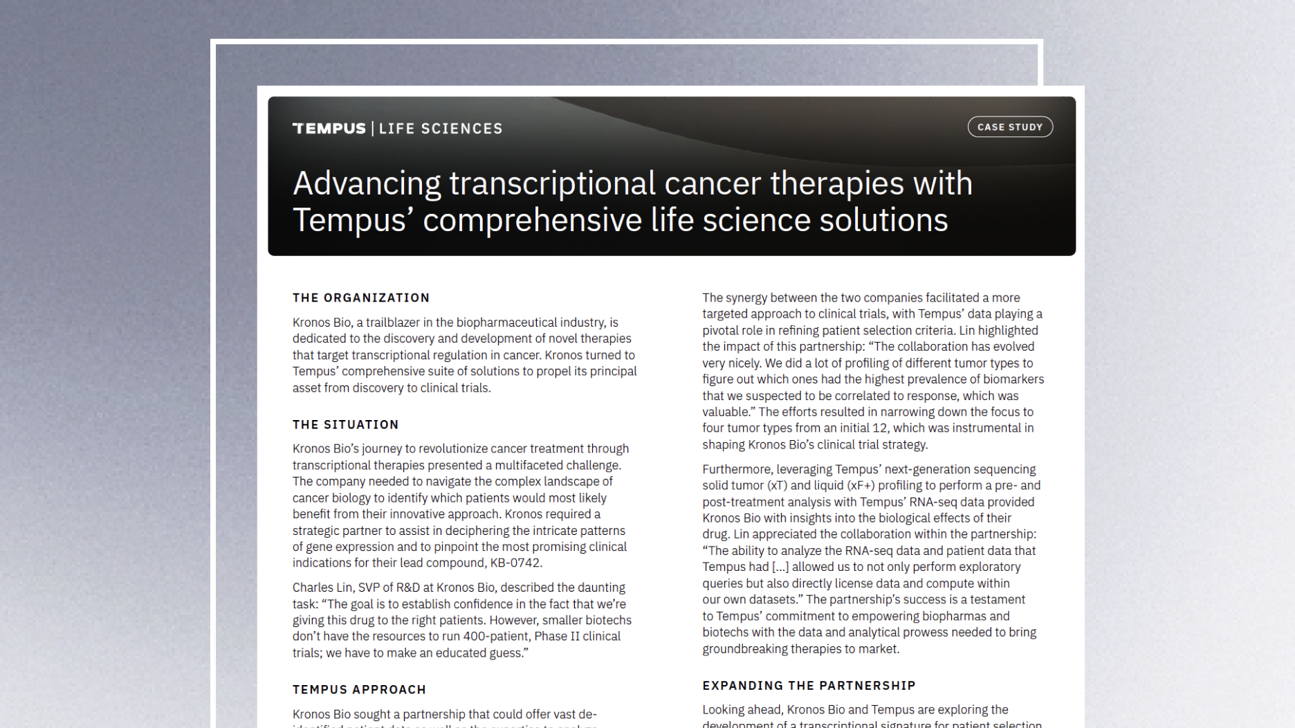 Advancing transcriptional cancer therapies with Tempus’ comprehensive life science solutions