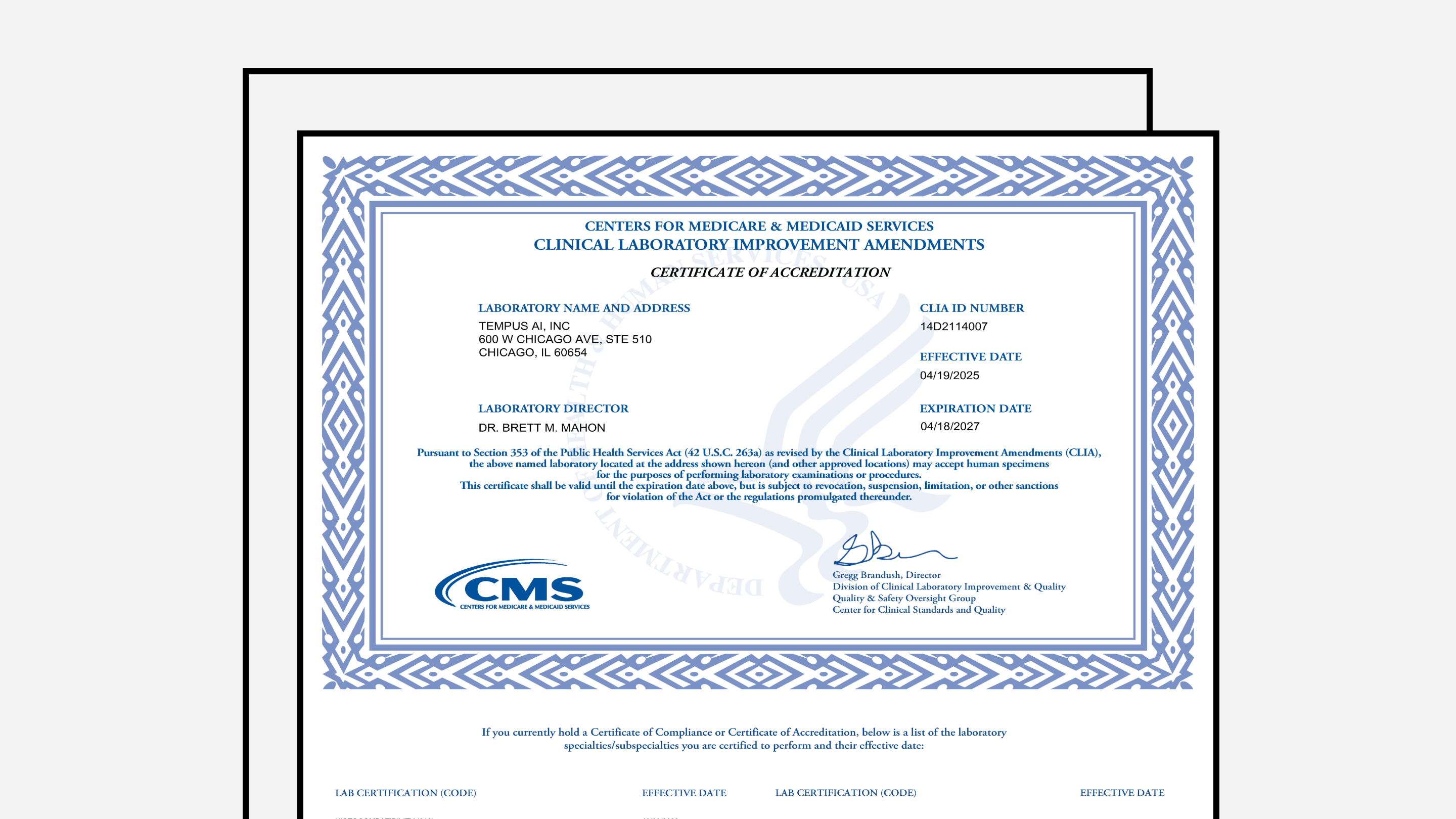CLIA Certificate (2025-2027)